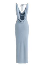 Draped Cowl Maxi Dress - Light Blue - back