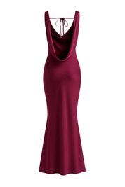 Draped Cowl Maxi Dress - Berry - back