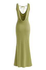 Draped Cowl Maxi Dress - Olive - back