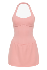 Halter Corset Mini Dress - Blush Pink