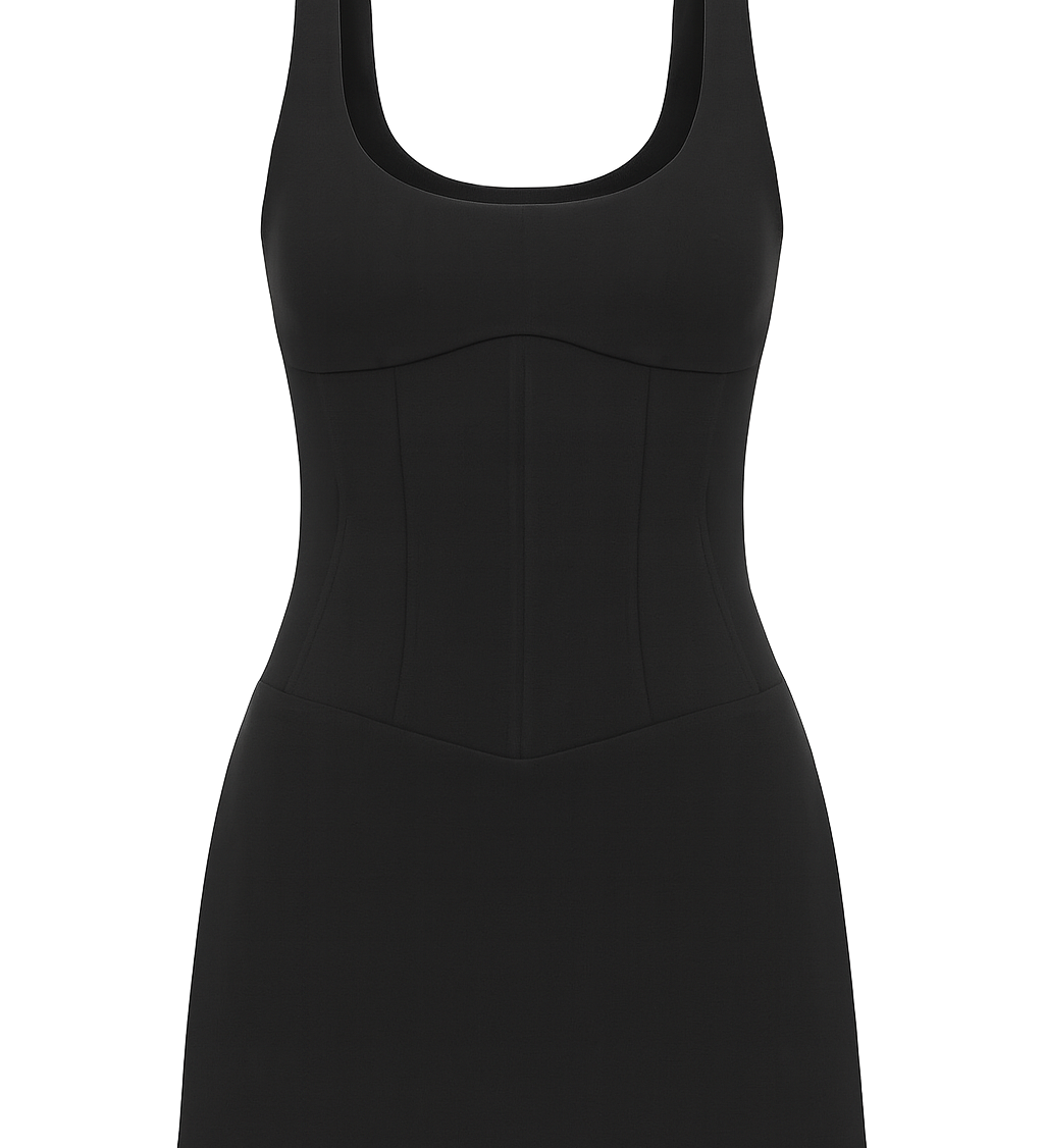 Halter Corset Mini Dress - Black - front