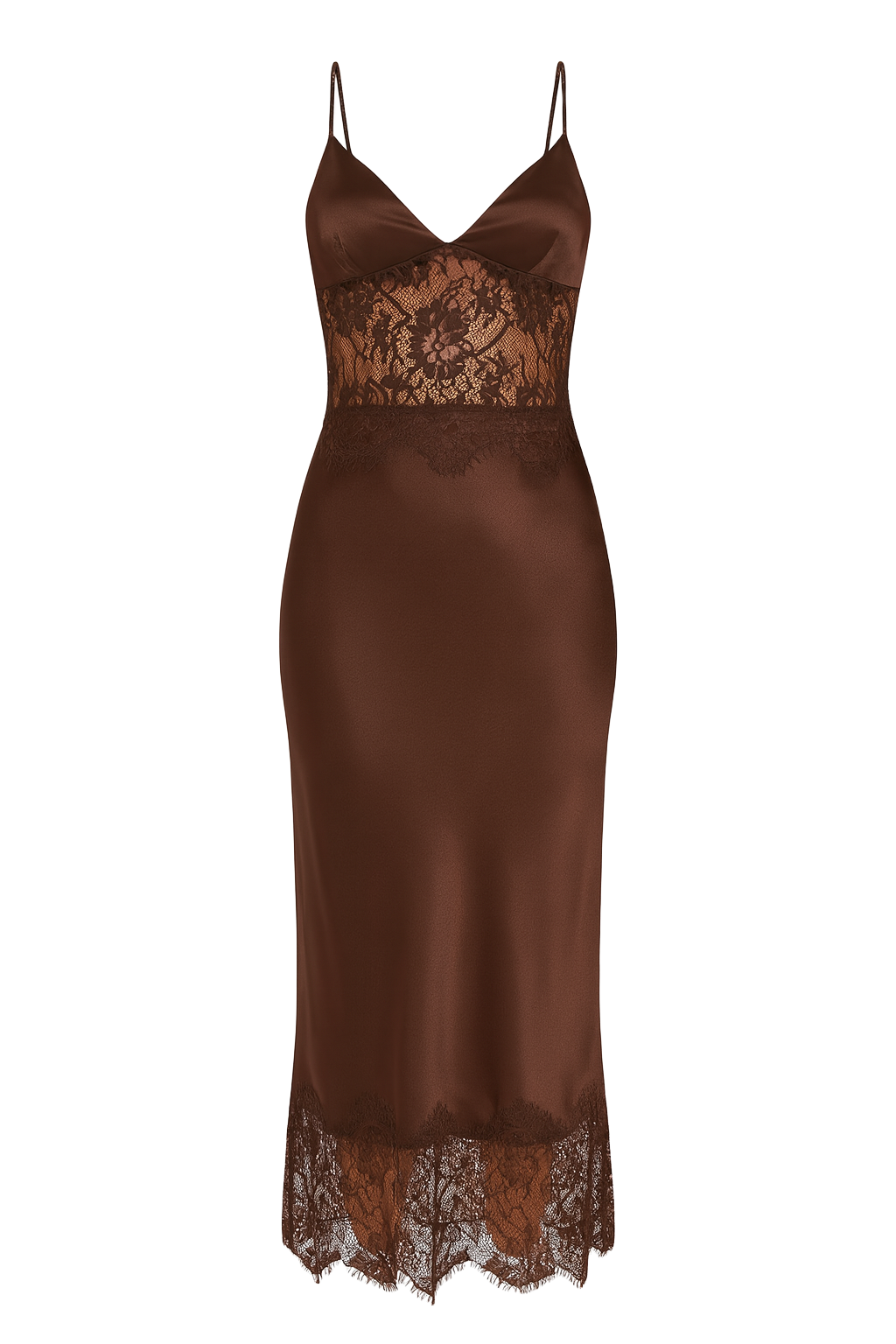 Sheer Lace Midi Dress - Chocolate Brown - front