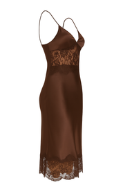 Sheer Lace Midi Dress - Chocolate Brown - side