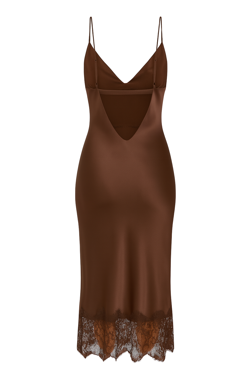 Sheer Lace Midi Dress - Chocolate Brown - back