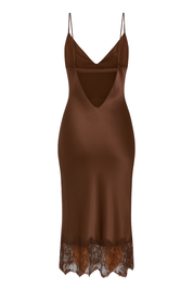 Sheer Lace Midi Dress - Chocolate Brown - back
