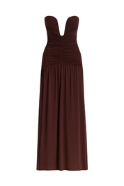 Plunge Ruched Maxi Dress - Chocolate - front
