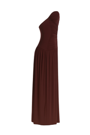 Plunge Ruched Maxi Dress - Chocolate - side