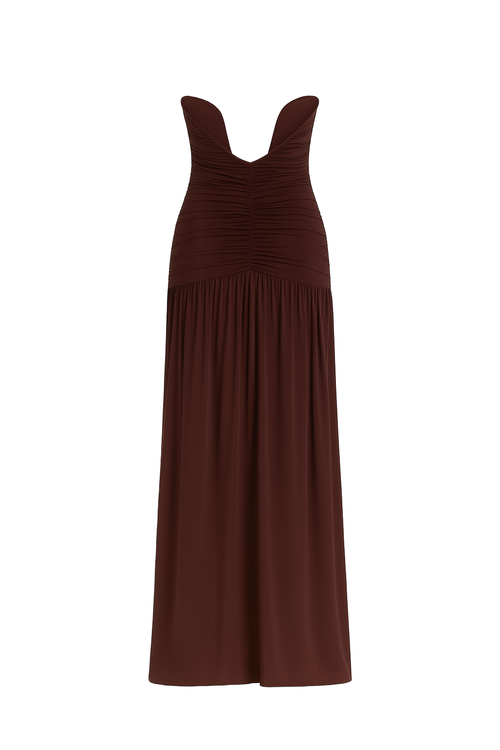 Plunge Ruched Maxi Dress - Chocolate - back