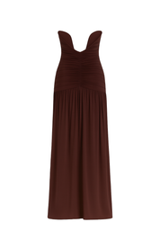 Plunge Ruched Maxi Dress - Chocolate - back