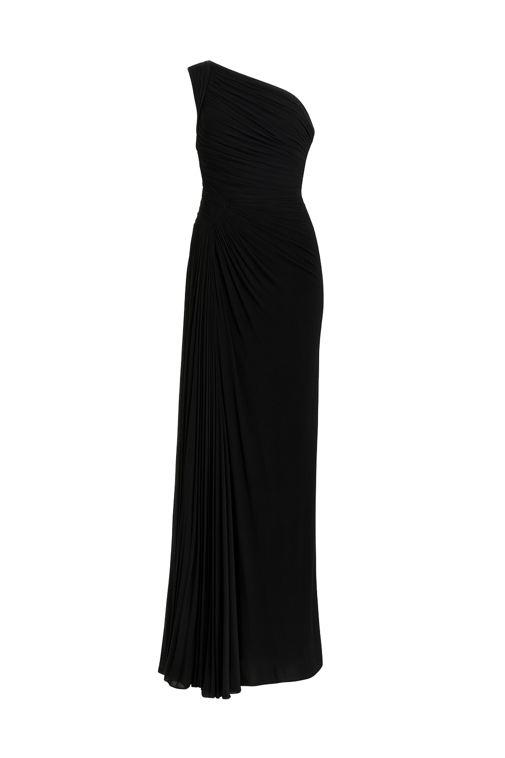 Asymmetric Pleated Midi Dress - Black - front