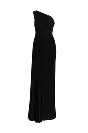 Asymmetric Pleated Midi Dress - Black - front