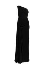 Asymmetric Pleated Midi Dress - Black