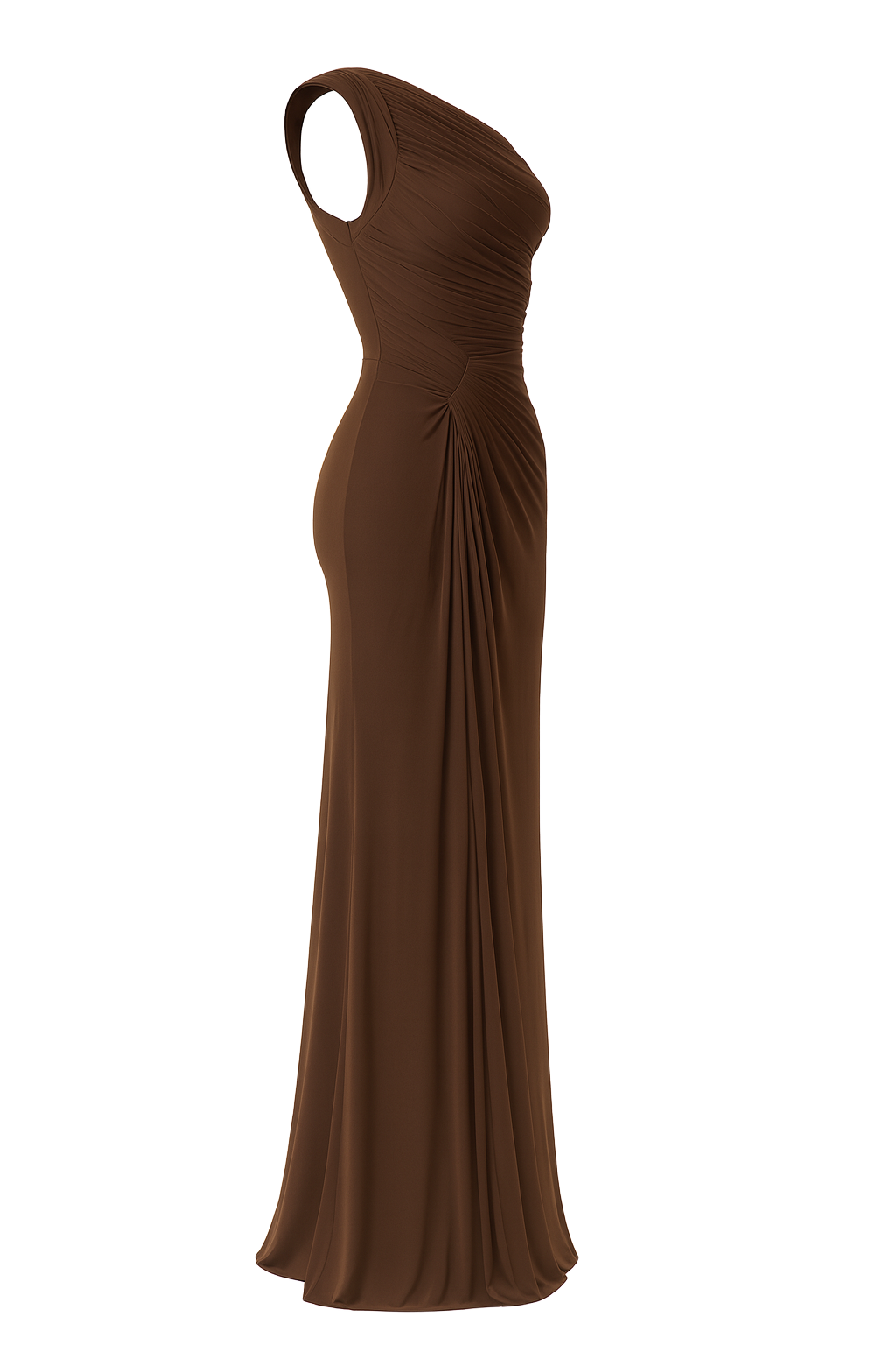 Asymmetric Pleated Midi Dress - Dark Brown - side
