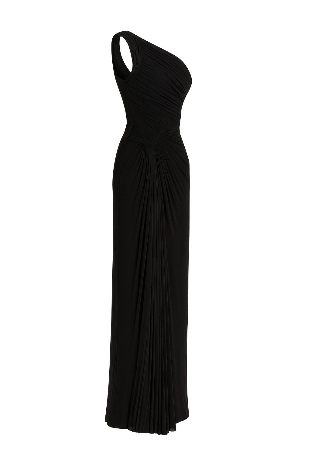 Asymmetric Pleated Midi Dress - Black - side