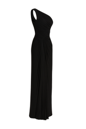 Asymmetric Pleated Midi Dress - Black - side