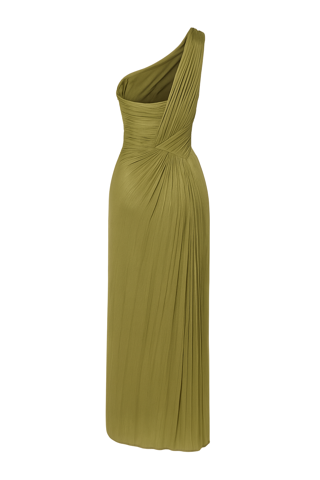 Asymmetric Pleated Midi Dress - Olive Green - back