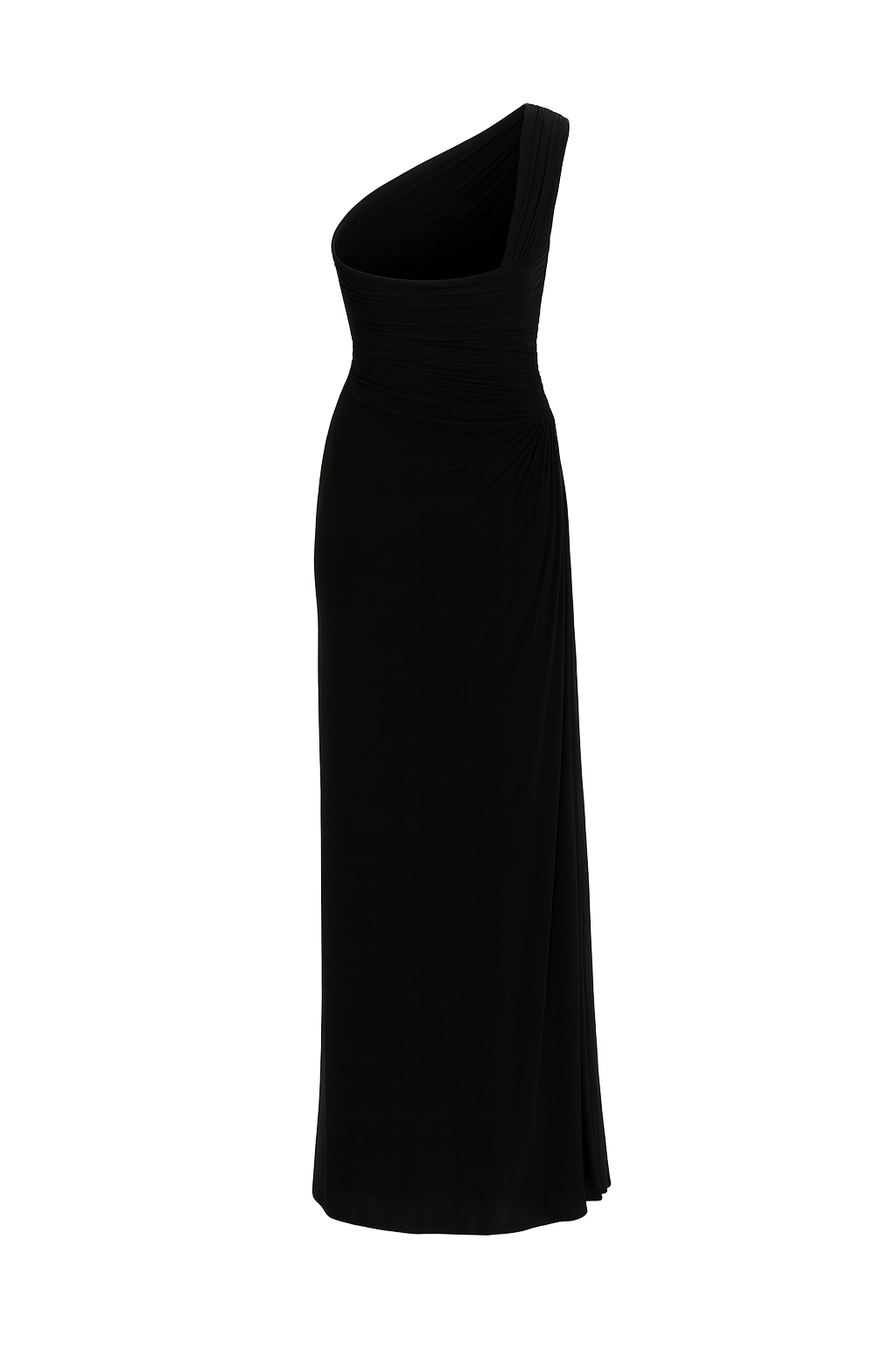 Asymmetric Pleated Midi Dress - Black - back