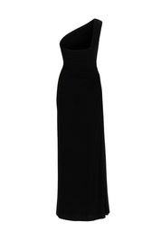 Asymmetric Pleated Midi Dress - Black - back
