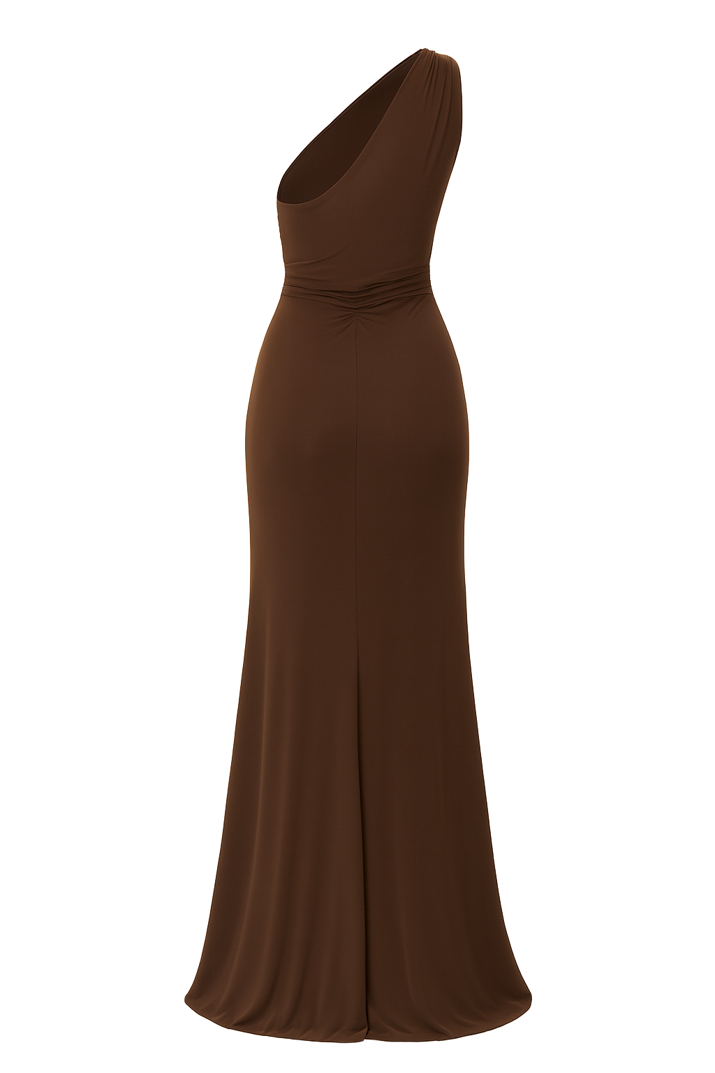 Asymmetric Pleated Midi Dress - Dark Brown - back