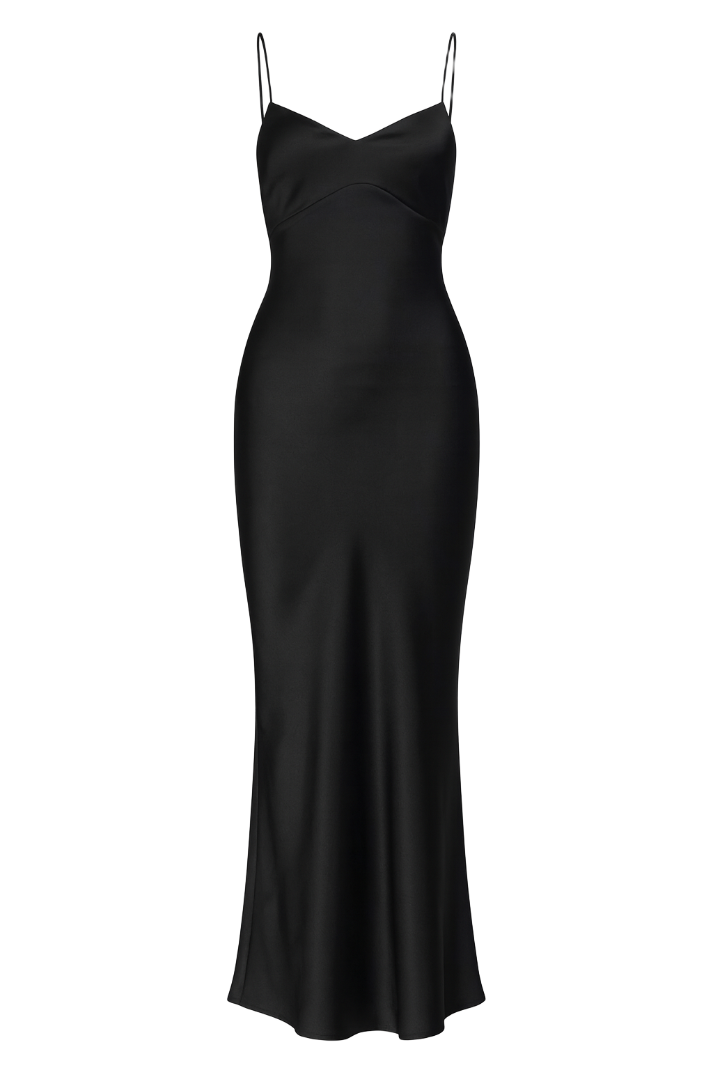 Slinky Spaghetti Slip Dress - Black - front