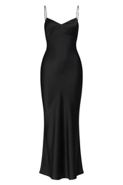 Slinky Spaghetti Slip Dress - Black - front