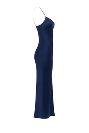 Slinky Spaghetti Slip Dress - Navy Blue - side