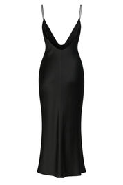 Slinky Spaghetti Slip Dress - Black - back