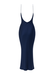 Slinky Spaghetti Slip Dress - Navy Blue - back