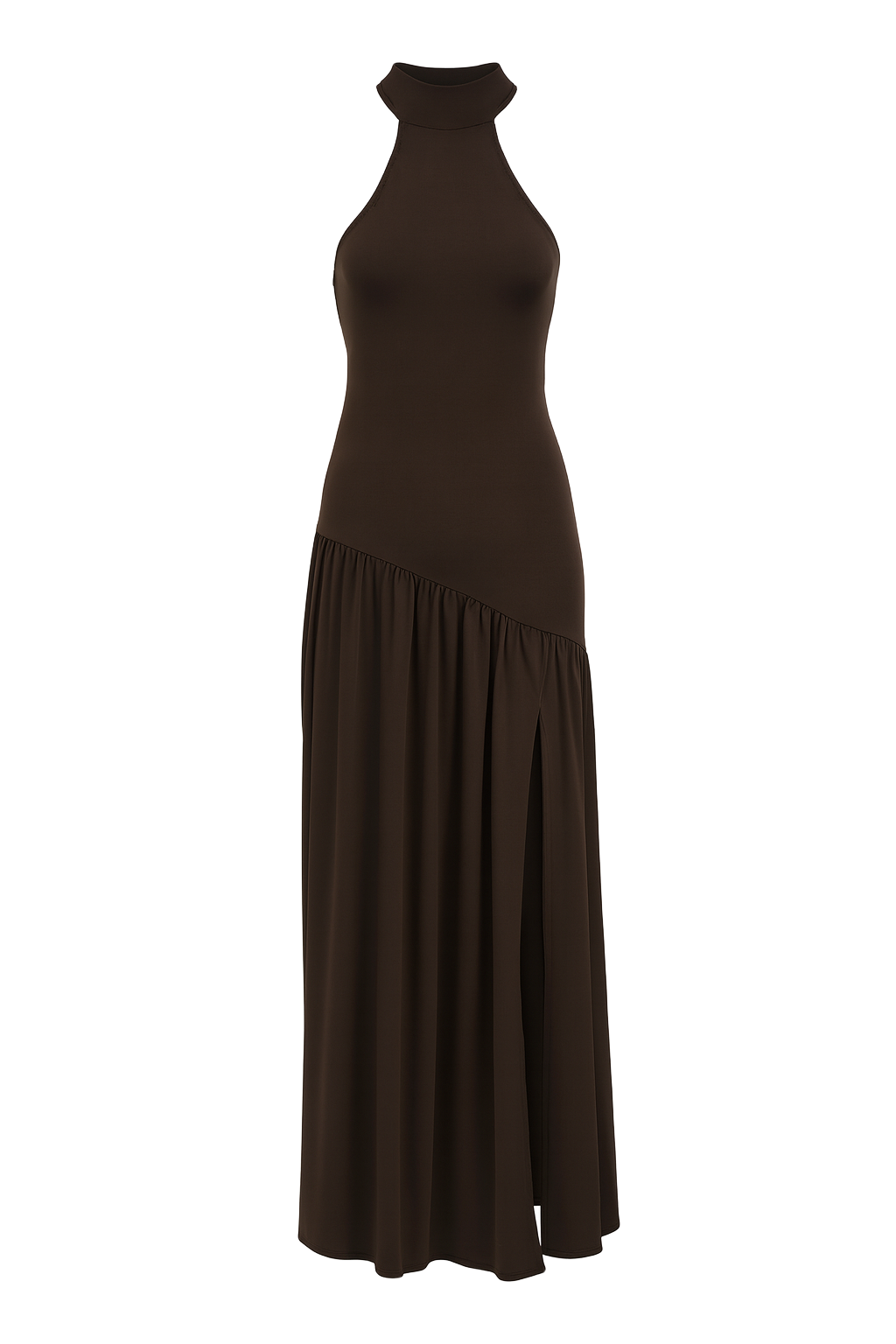 Asymmetrical Cutout Dress - Chocolate Brown - front