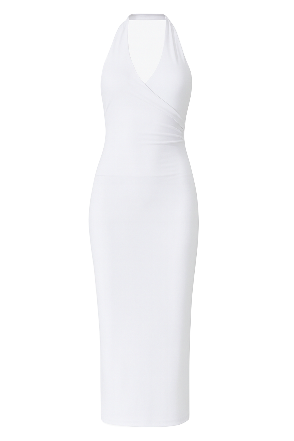 Plunge Halter Wrap Dress - White - front