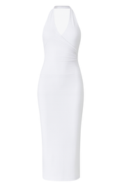 Plunge Halter Wrap Dress - White - front