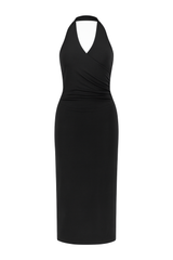 Plunge Halter Wrap Dress - Black