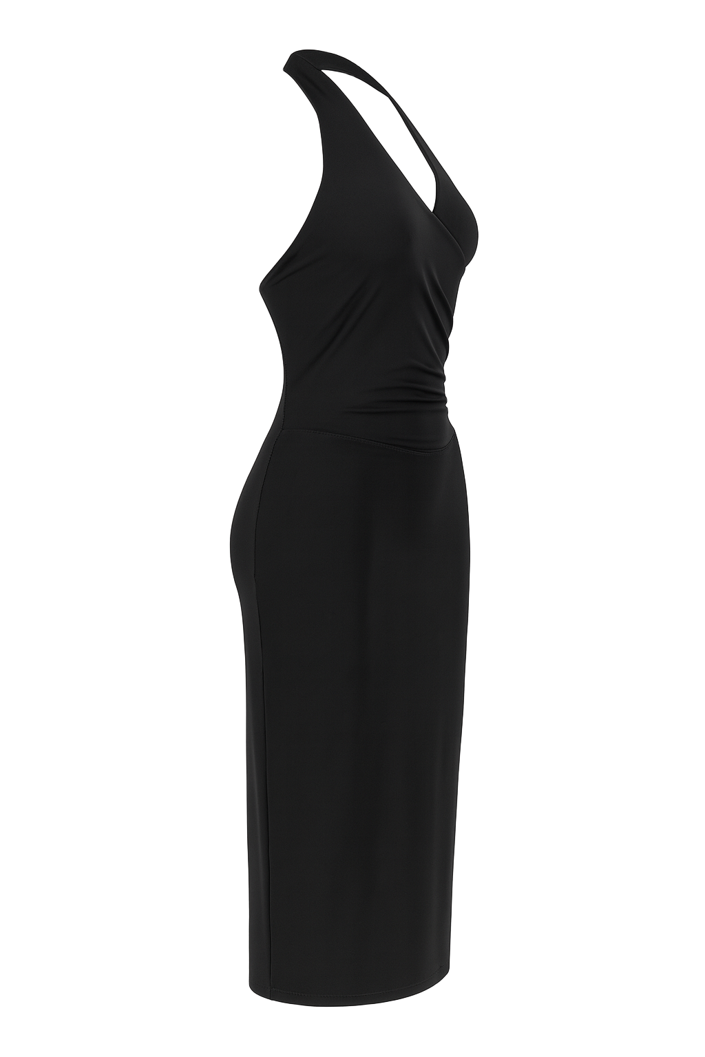 Plunge Halter Wrap Dress - Black - side