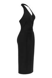 Plunge Halter Wrap Dress - Black - side