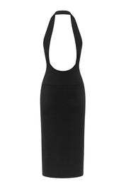 Plunge Halter Wrap Dress - Black - back