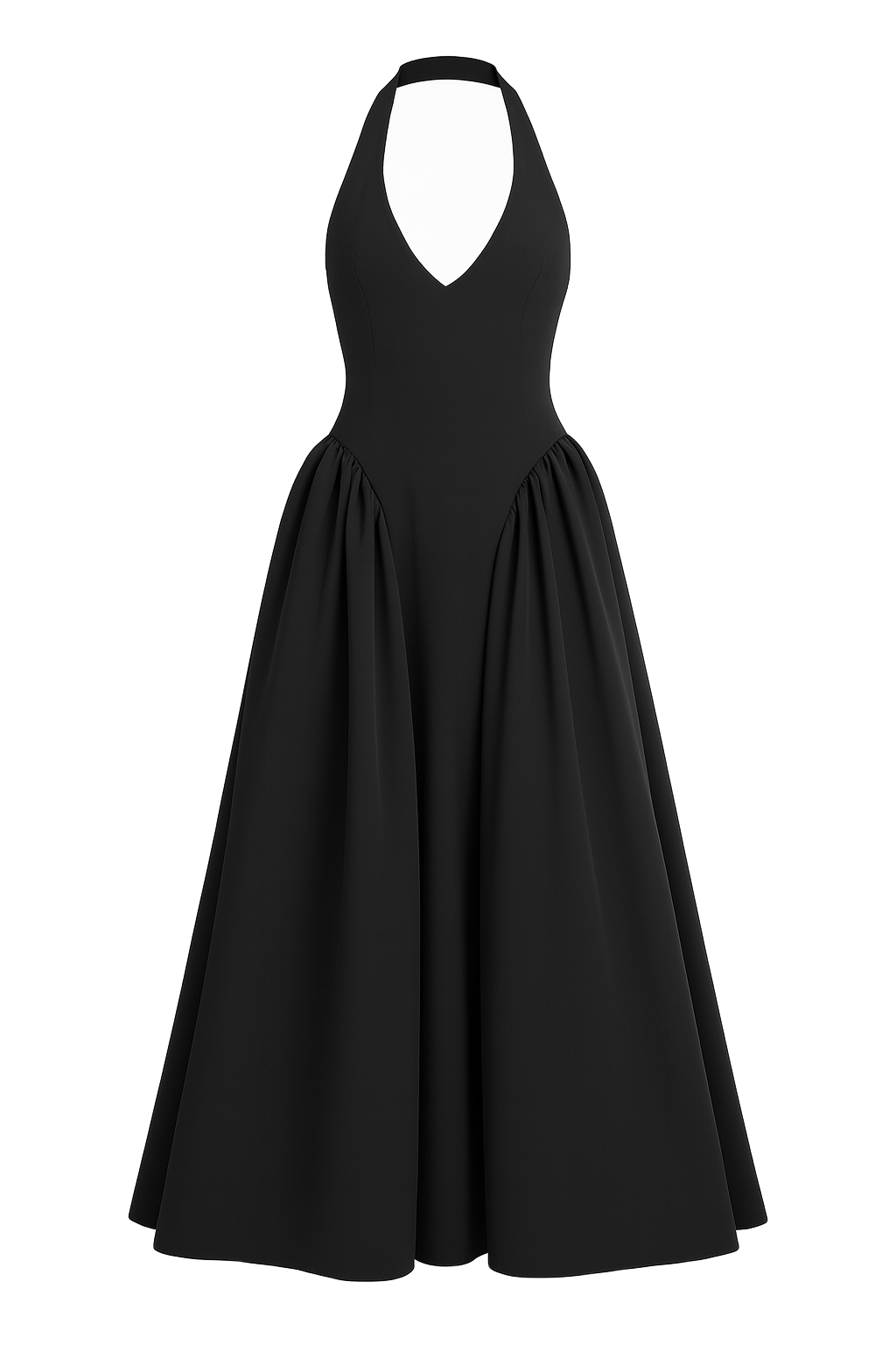 Plunging Halter Midi Dress - Black - front