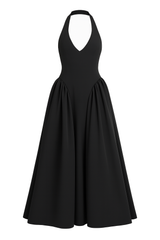 Plunging Halter Midi Dress - Black