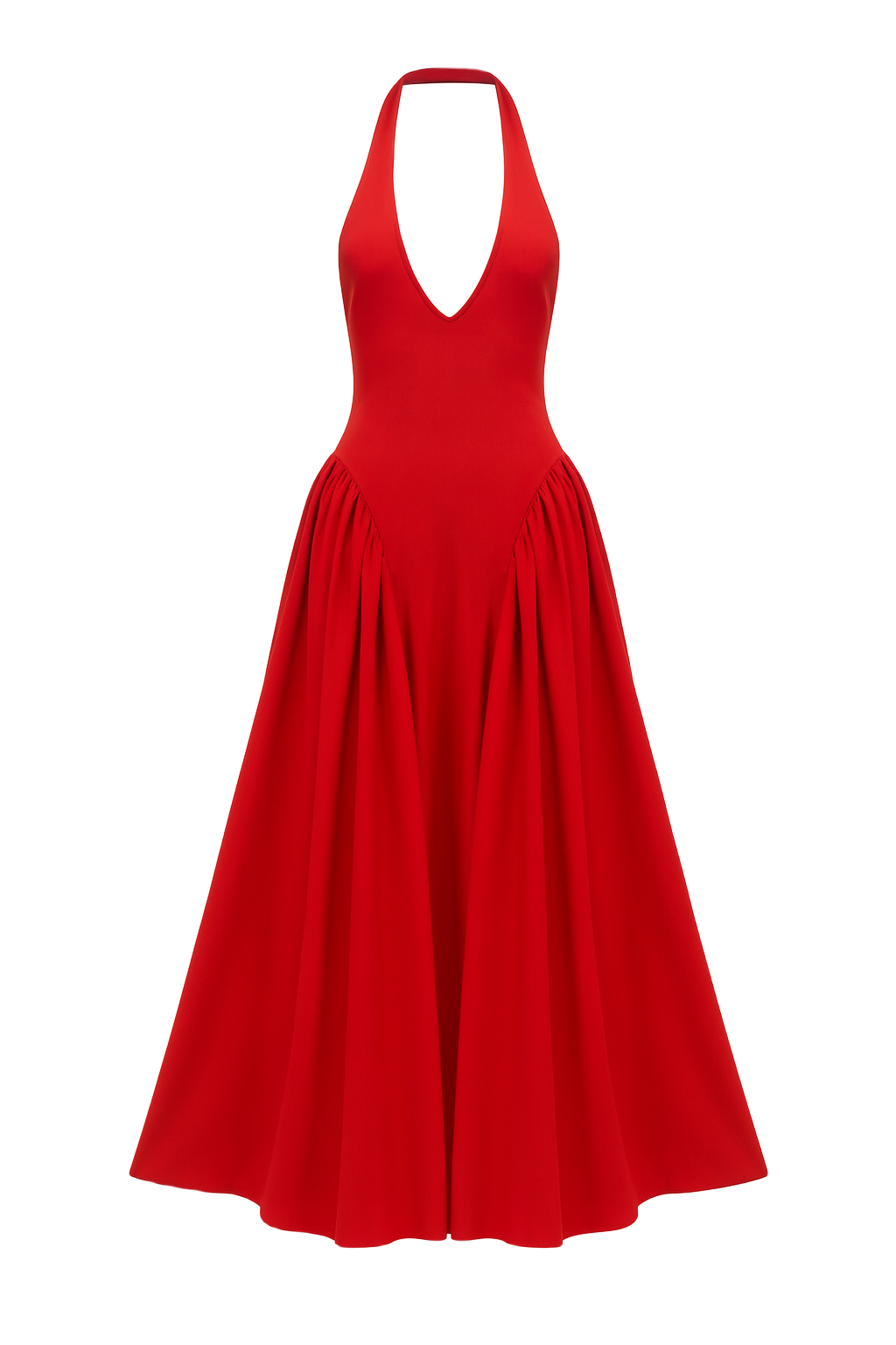 Plunging Halter Midi Dress - True Red - front