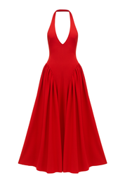 Plunging Halter Midi Dress - True Red - front