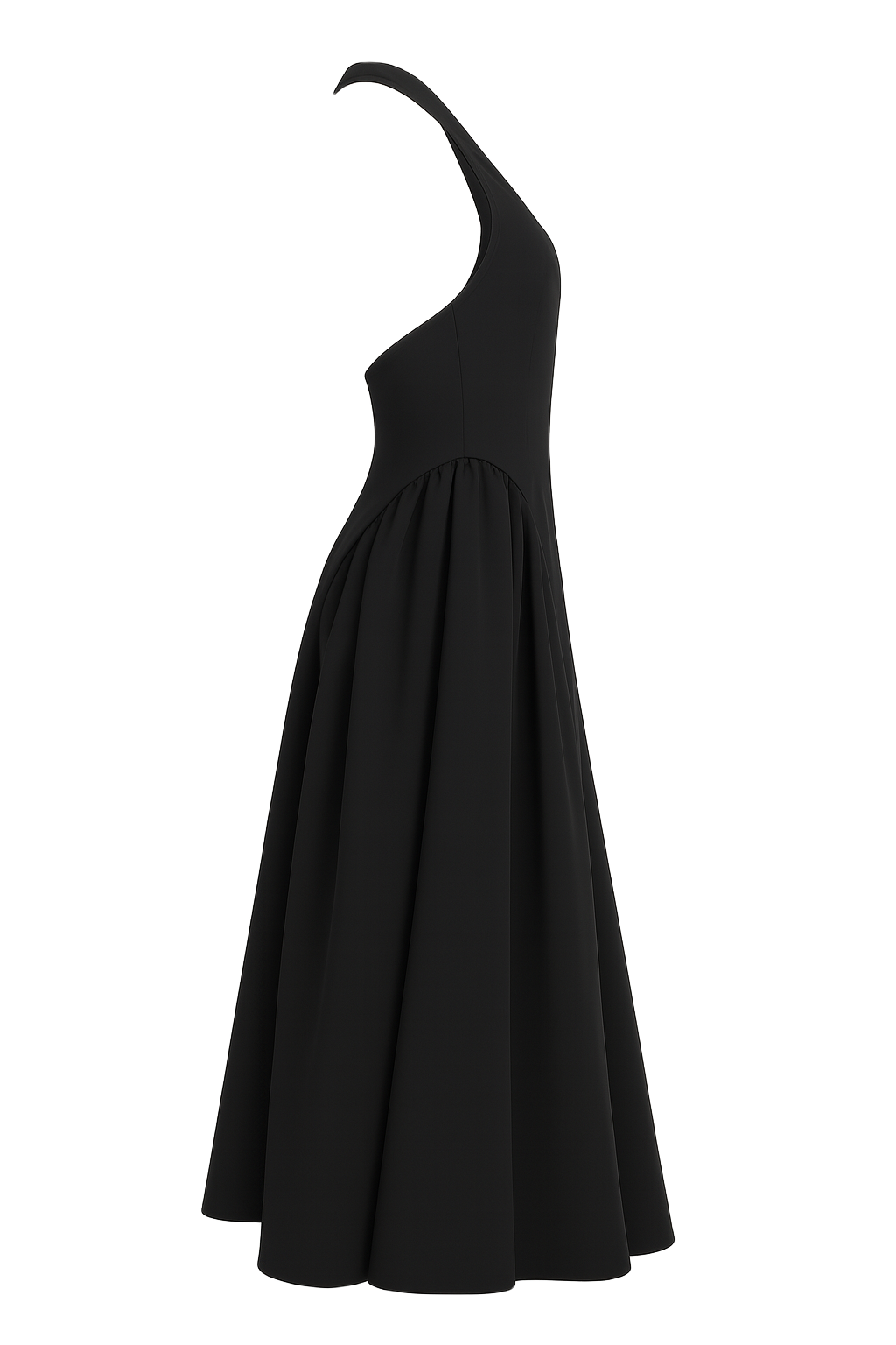 Plunging Halter Midi Dress - Black - side