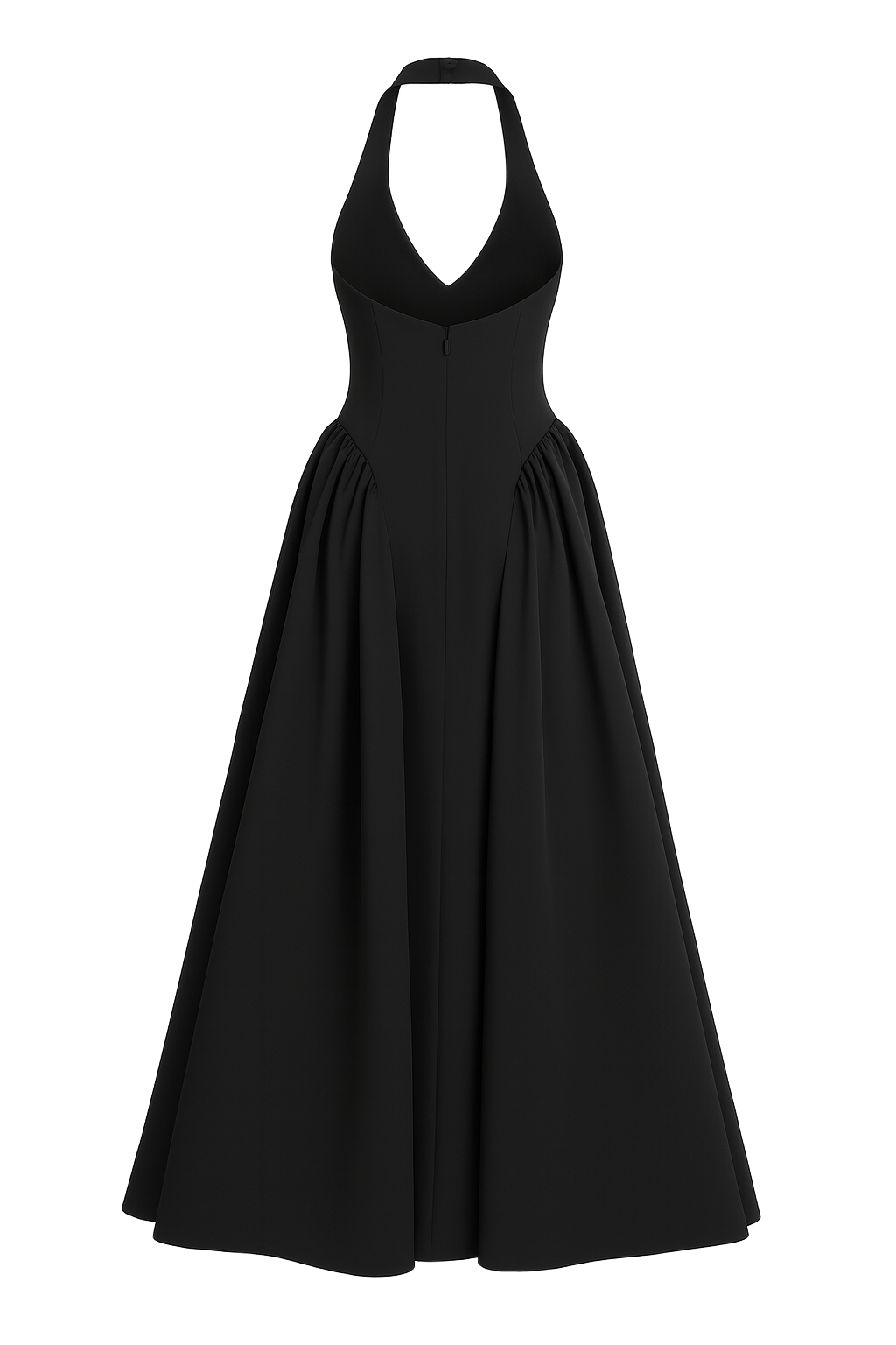 Plunging Halter Midi Dress - Black - back