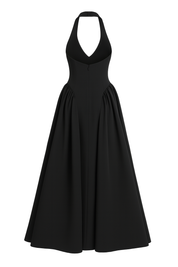 Plunging Halter Midi Dress - Black - back
