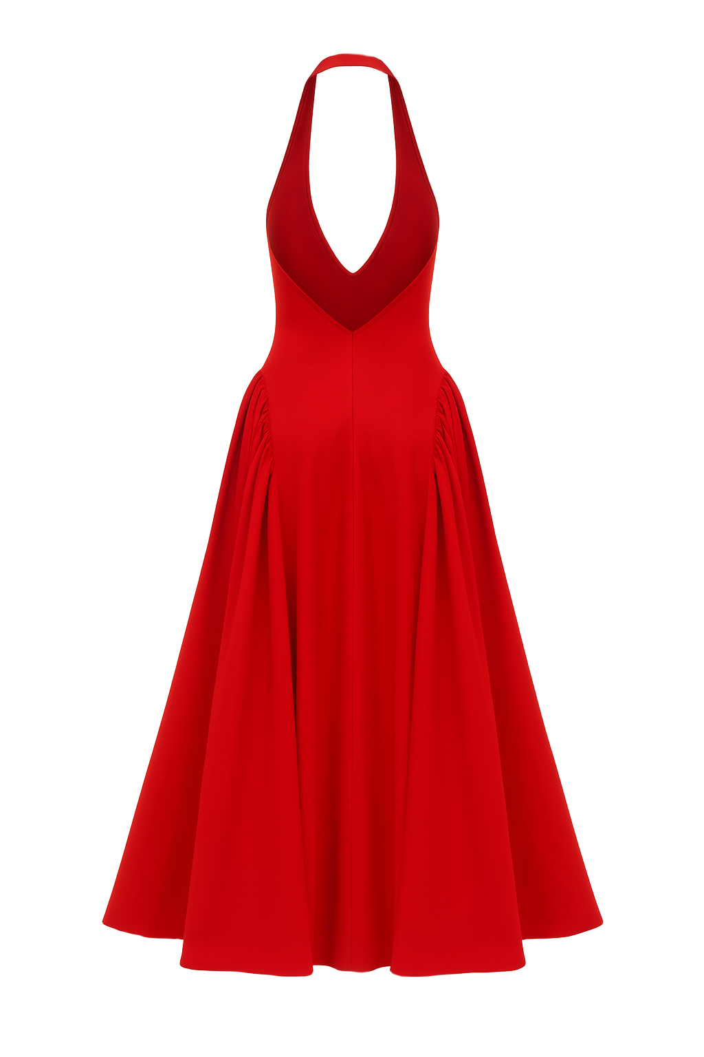 Plunging Halter Midi Dress - True Red - back