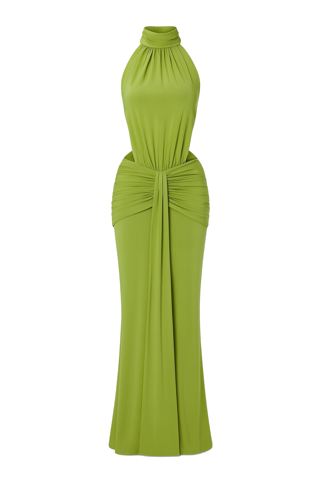 Draped Halter Maxi Dress - Olive - front