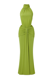 Draped Halter Maxi Dress - Olive - front