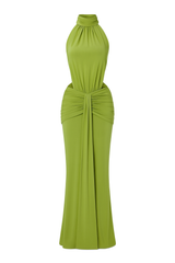 Draped Halter Maxi Dress - Olive