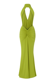 Draped Halter Maxi Dress - Olive - back
