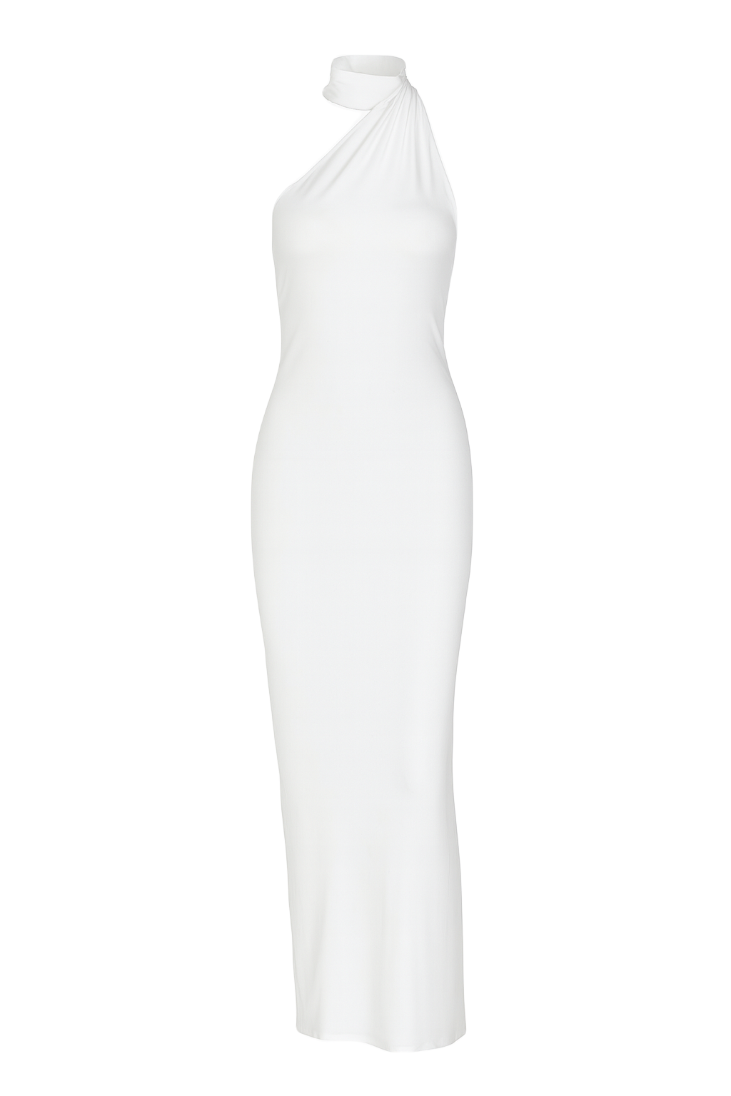 Asymmetric Halter Maxi Dress - White - front