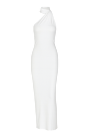 Asymmetric Halter Maxi Dress - White - front