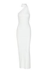 Asymmetric Halter Maxi Dress - White